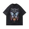 Men'S Hip-Hop Trendy Brand Butterfly Printing Small Neckline Old Short-Sleeved T-Shirt Men'S And Women'S High Street Washed Half-Sleeved Tee