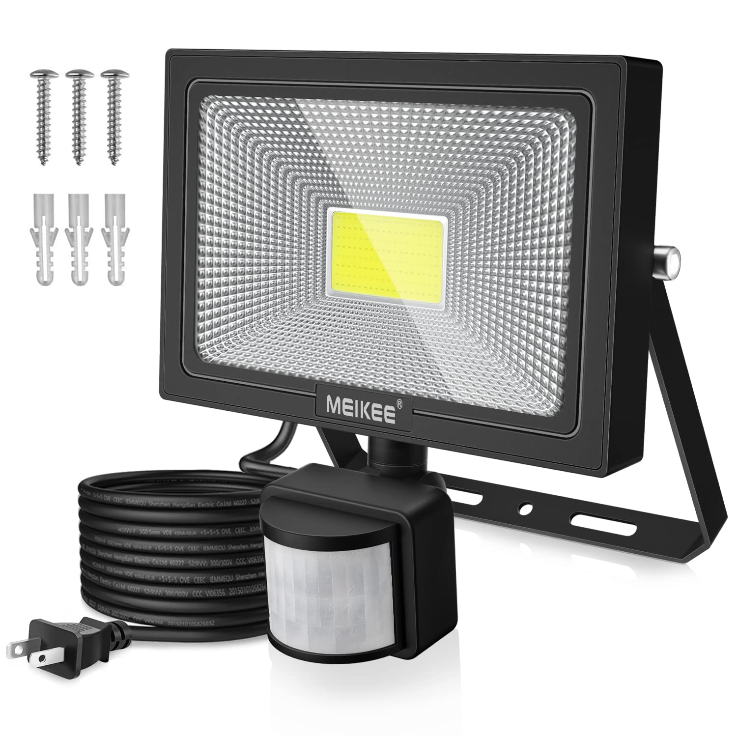 

MEIKEE [2022 Improved 2-Pin Plug] Outdoor Motion Sensor Security Light, 20W, 6500K, 2000LM, PIR Outdoor Sensor Floodlight, Waterproof, Daylight