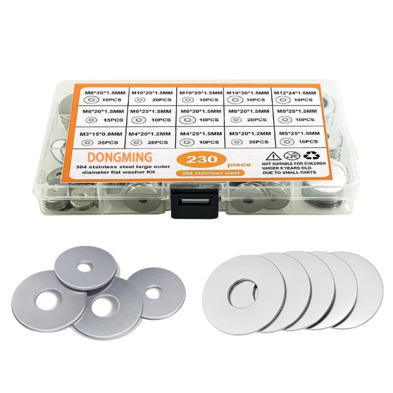 230Pieces Flat Washers Various size Strong Set for DIY Projects and Repairs