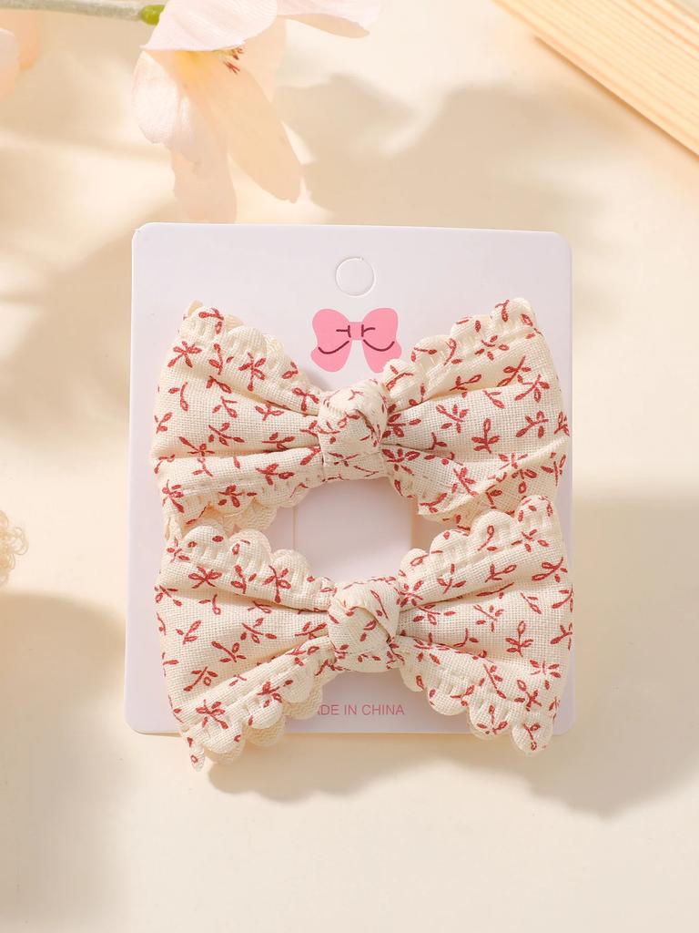2Pcs/Set Flower Print Hair Clips Kids Bows For Baby Girls Handmade Plaid Cute Bowknot Hairpin Barrettes Cotton Hair Accessories