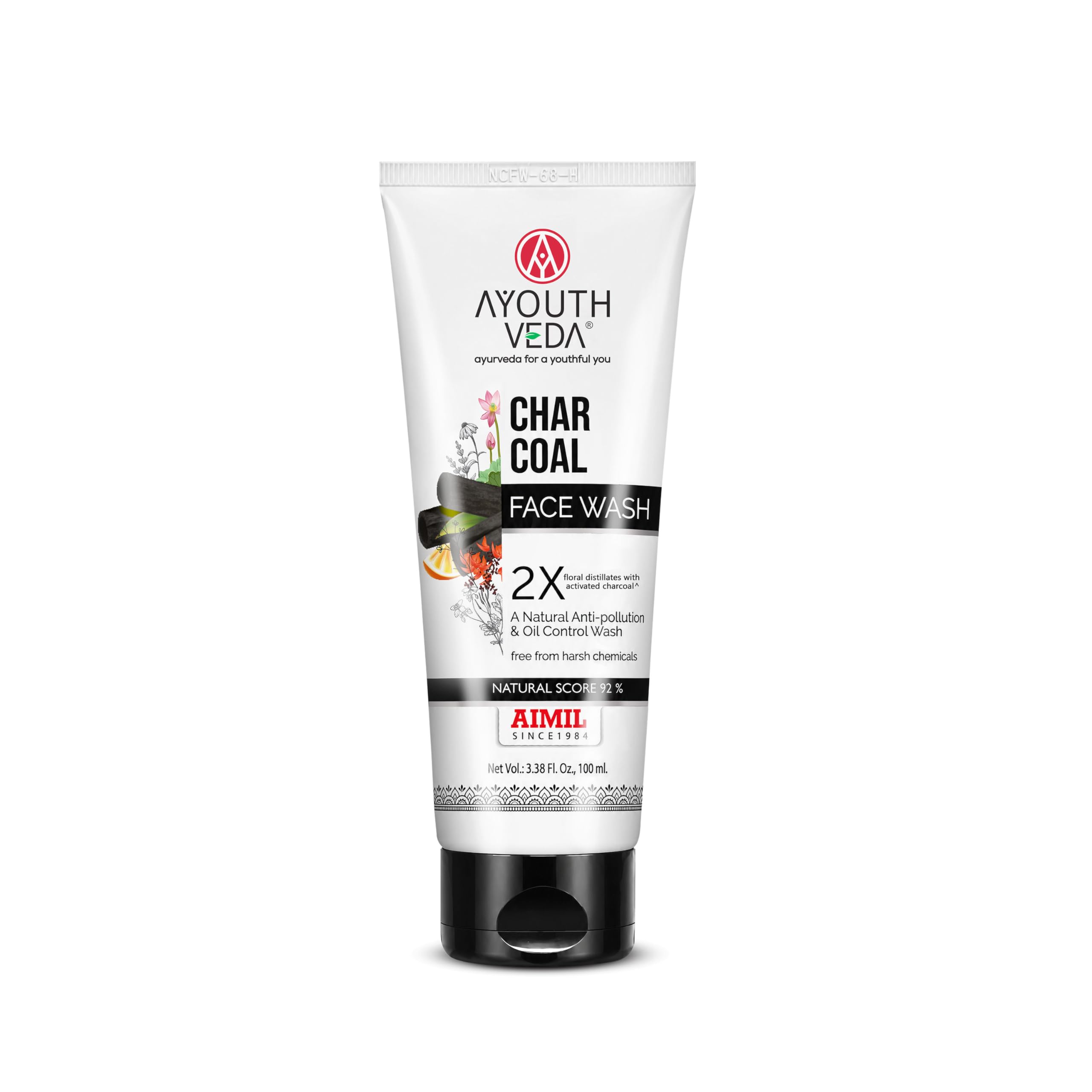 Ayouthveda Charcoal Face Wash | Deep Cleansing, Oil Control & Skin Moisture Balance | With Bamboo Charcoal, Rose & Marigold | For Men & Women | 100