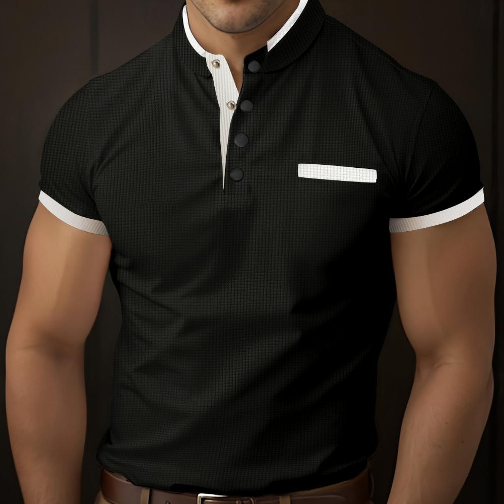 

Модная мужская новая рубашка поло на пуговицах, мужская спортивная рубашка поло с цветными блоками XXXL чёрный