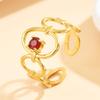 Geometric Hollow Stainless Steel Open Ring with Colored Zircon