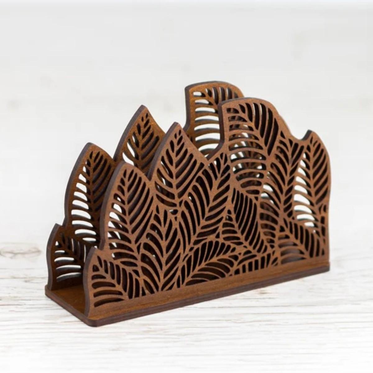 

Деревянная подставка для салфеток с цветочным узором, Деревенская подставка для сервировки стола, Деревянное настольное украшение ручной работы, Подарок для домашнего декора для столовой