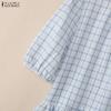ZANZEA Women Plaid Print Casual Round Neck Half Sleeve Splice Blouse