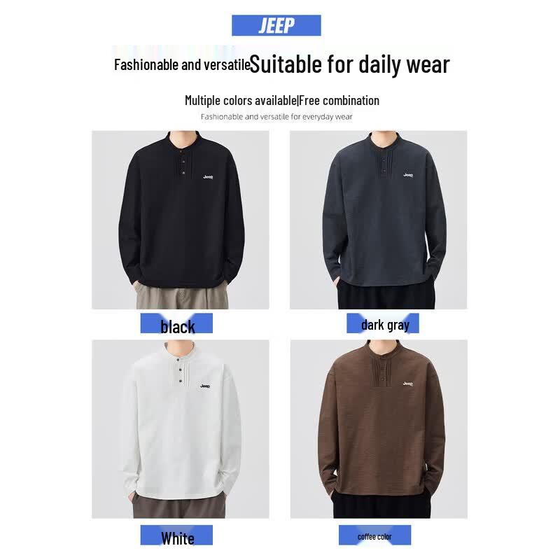 Jeep Men's Henley Collar Long Sleeve Cotton Sweatshirt