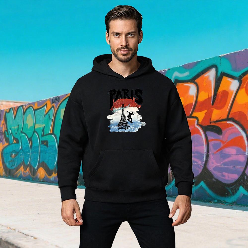 Paris Skateboard Eiffel Tower Graphic Sweatshirt Men Women Fashion Casual Streetwear Oversized White Hoodies Art Design Trendy