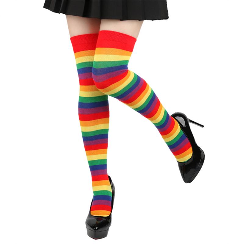 Rainbow Striped Long Tube Socks Over-the-Knee Socks Women Festival Party Costume Accessories Performance Dance Colorful Striped Socks Wholesale