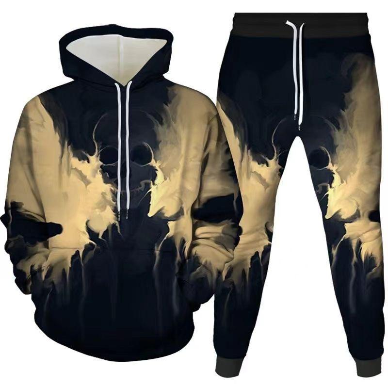 Skull 3D Printed Hoodies Trousers Set Spring Autumn Men Tracksuits Casual Sweashirt Pullover 2 Piece Suit Vintage Men Outfits