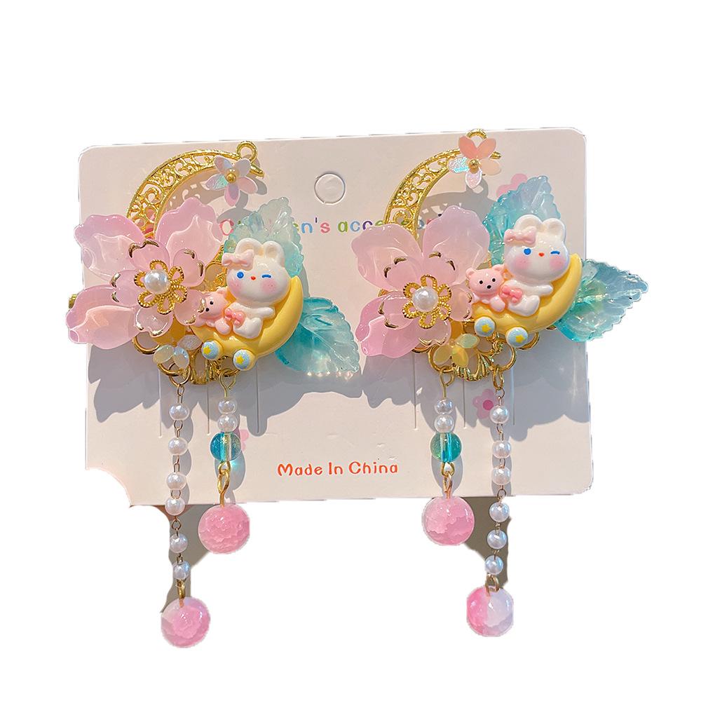 Mid-Autumn Festival Rabbit Hanfu Hair Clip – Ancient Style Fairy Bowknot Headdress for Children