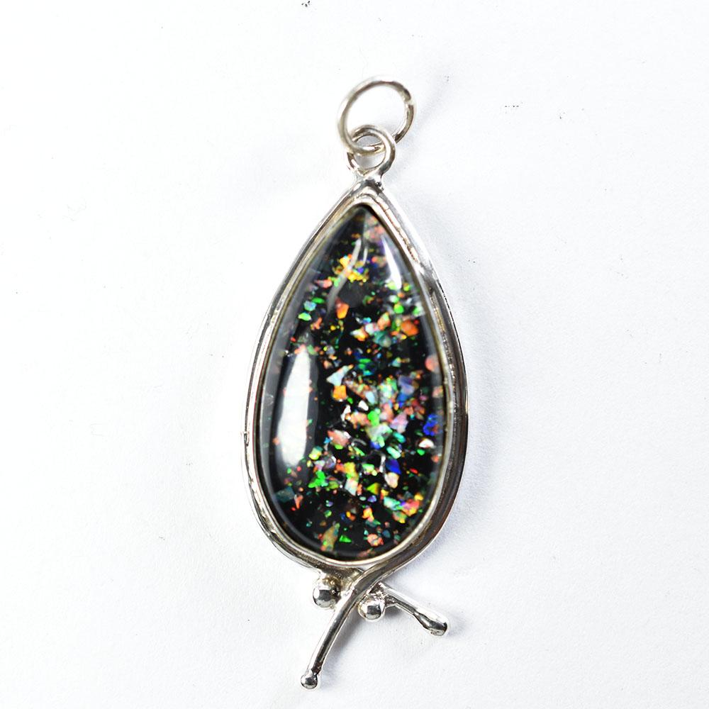 Natural Opal Pendant Multicolor 31.9 Ct 925 Sterling Silver Pear October Birthday Birthstone
