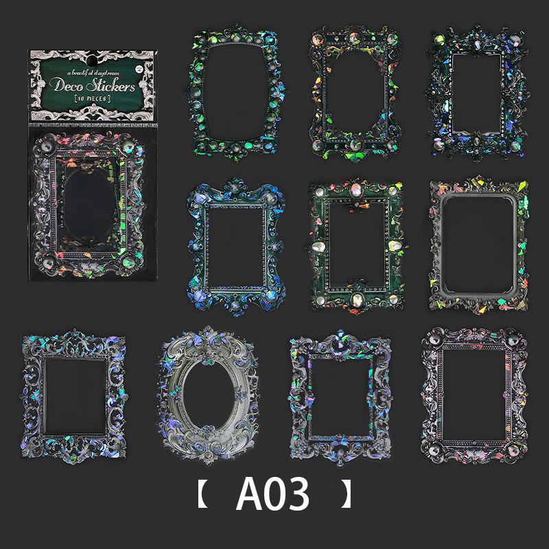 10Pcs Hand Account Floral Frame Stickers Adhesive Materials Diy Scrapbooking Decor Junk Journal Collage Stationery Diary Sticker