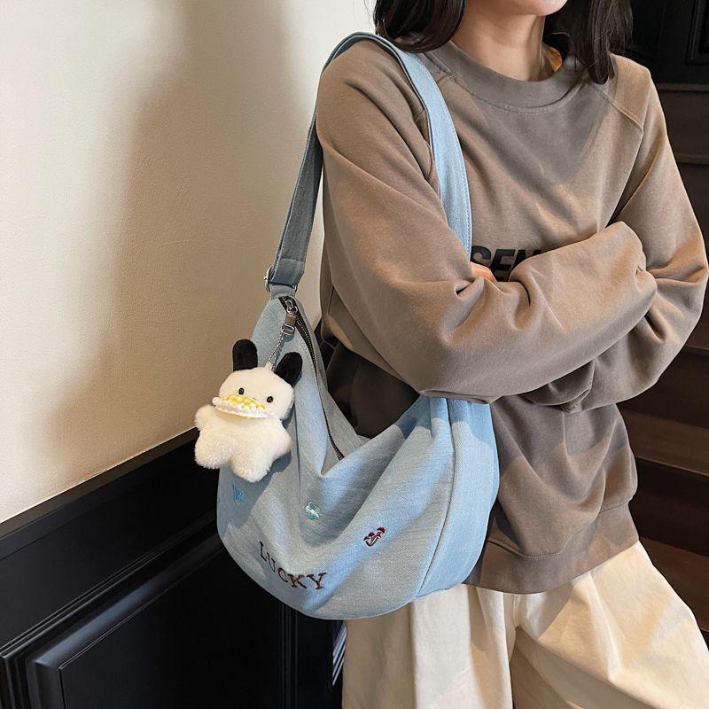 

Women s Large Capacity Denim Crossbody Bag - Canvas Literary Commuter Shoulder Tote Bag Only [No Pendant]