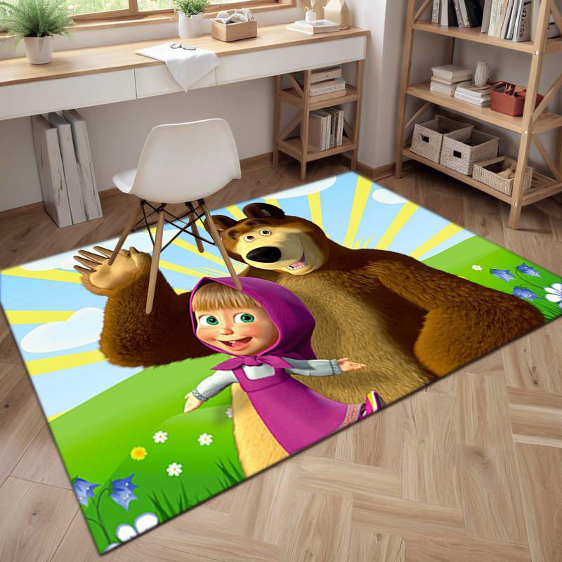 Russian animation Masha and the Bear Fairy Tale Cartoon Carpet Soft Home Living Room Bedroom Door Mat Outdoor Picnic Ground Mat rug T6