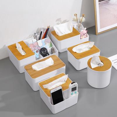 Removable Tissue Box With Bamboo Cover Modern Simple Reusable Napkin Box Paper Dispenser For Home