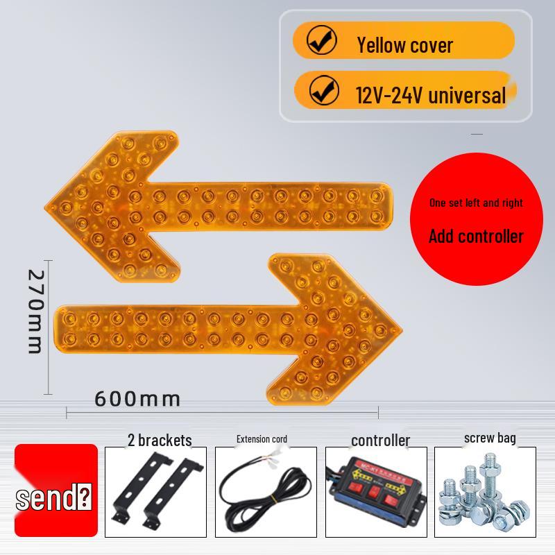 LED Directional Arrow Light 12V/24V for Trucks - Engineering, Construction, Warning, and Strobe Indicator.