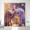 Elephant Love Curtains Set of 2 – Adorable Twin Elephants with Heart Bokeh, Rod Pocket Semi-Sheer Drapes