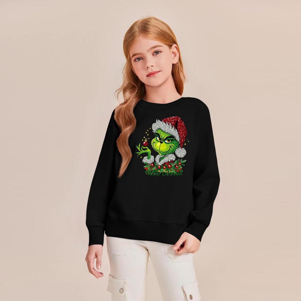 Mote for barn Løstsittende avslappet langermet genser med juleprint Oversized crewneck