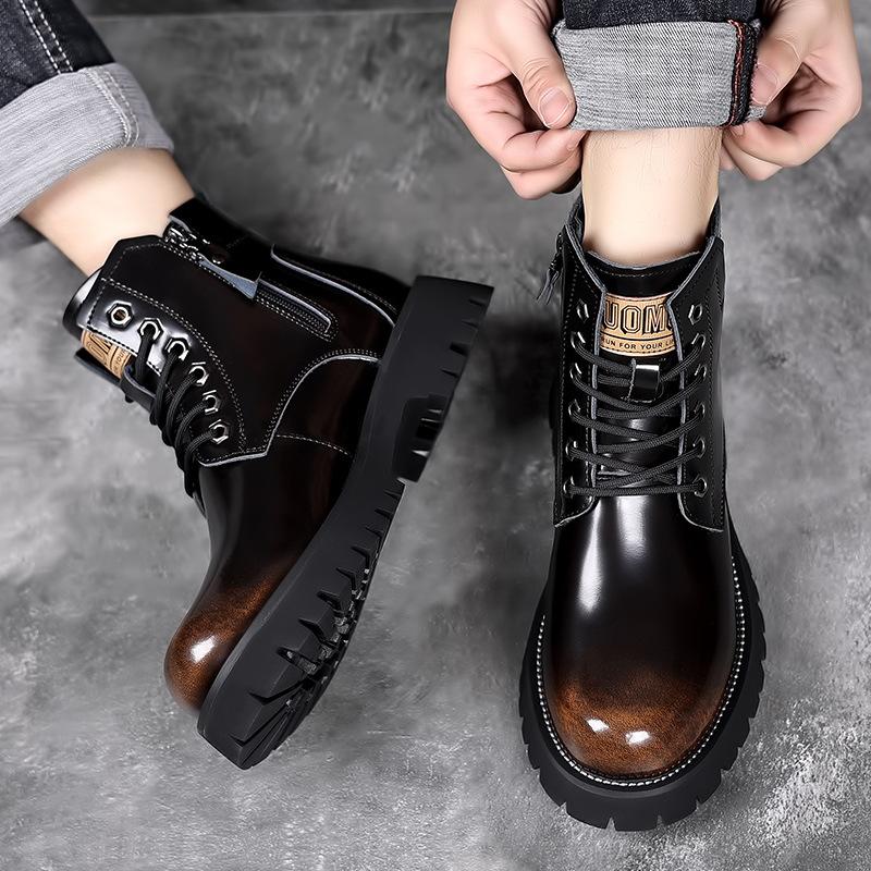 New Thick Soles To Help Men High Top Leather Shoes Increase Comfortable Breathable Increase Factory Wholesale
