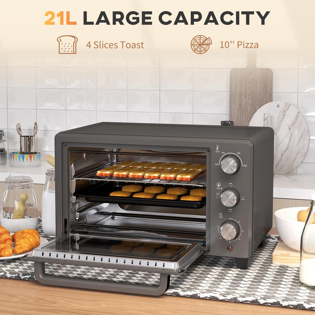 21L Mini Countertop Oven, 100 degrees C-230 degrees C Adjustable Temp - Grey
