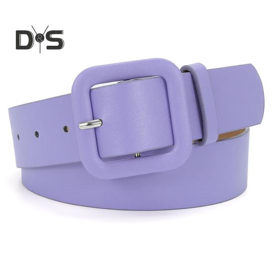 Women Belt Multi Holes Adjustable Length Square Buckle Faux Leather Waistband Jeans Dress Coats Candy Color Belt