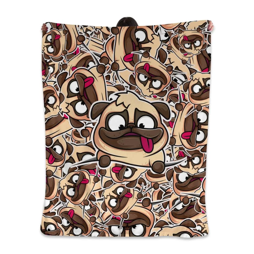 Cute Pug Dog Blanket Animal Bedding Flannel Throw Blanket Soft Cozy Plush Blanket for Couch Bed Sofa Travelling Camping,gifts