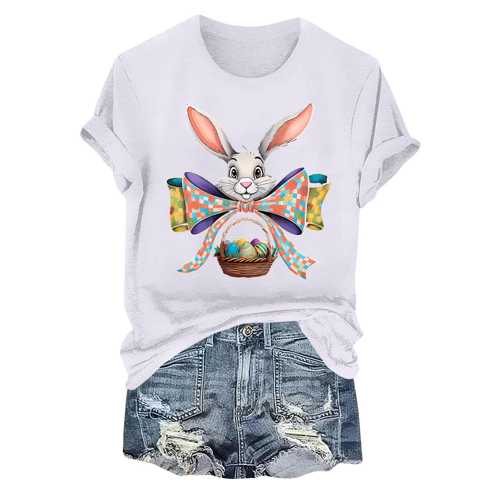 

Женская футболка с коротким рукавом и принтом пасхального кролика XL белый