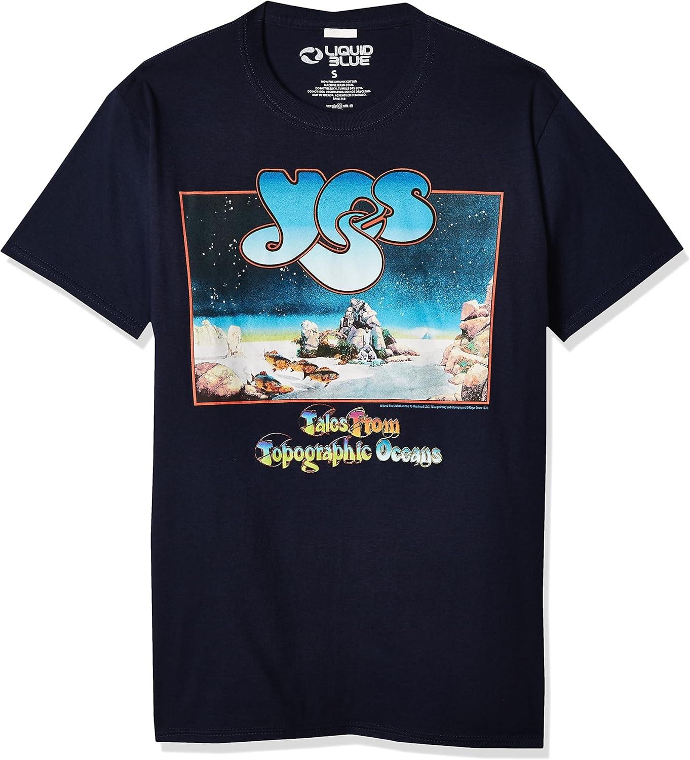 Liquid Blue Yes Tales from Topgraphic Oceans T-Shirt, Navy, Small S
