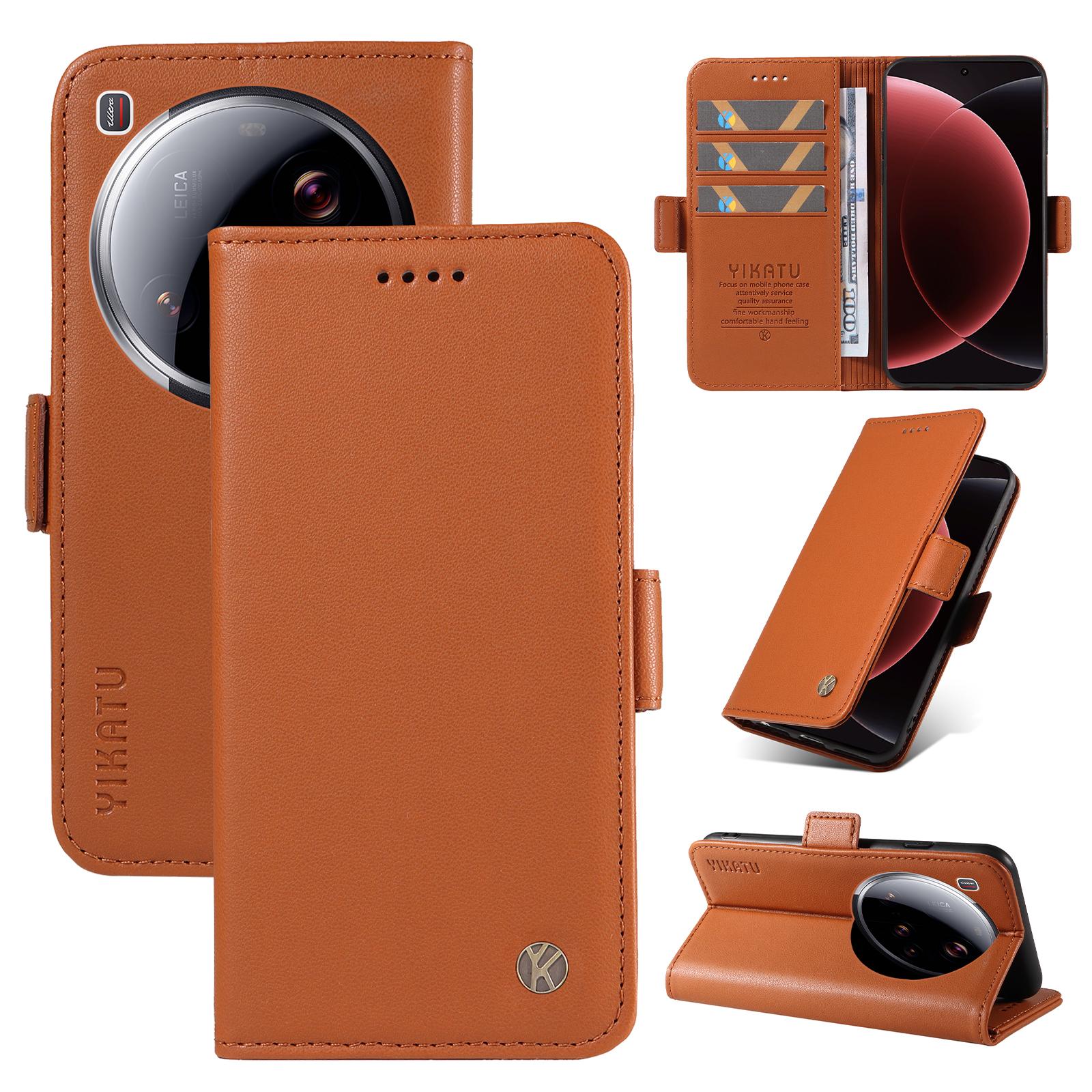 

For Xiaomi 15 Ultra Wallet Phone Case YIKATU YK-003 Leather Stand Cover Brown