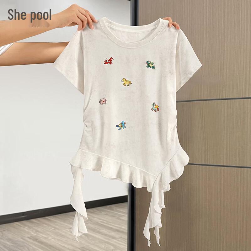 Tachi Women s Cartoon Print Ruffle Hem Short Sleeve T-Shirt S