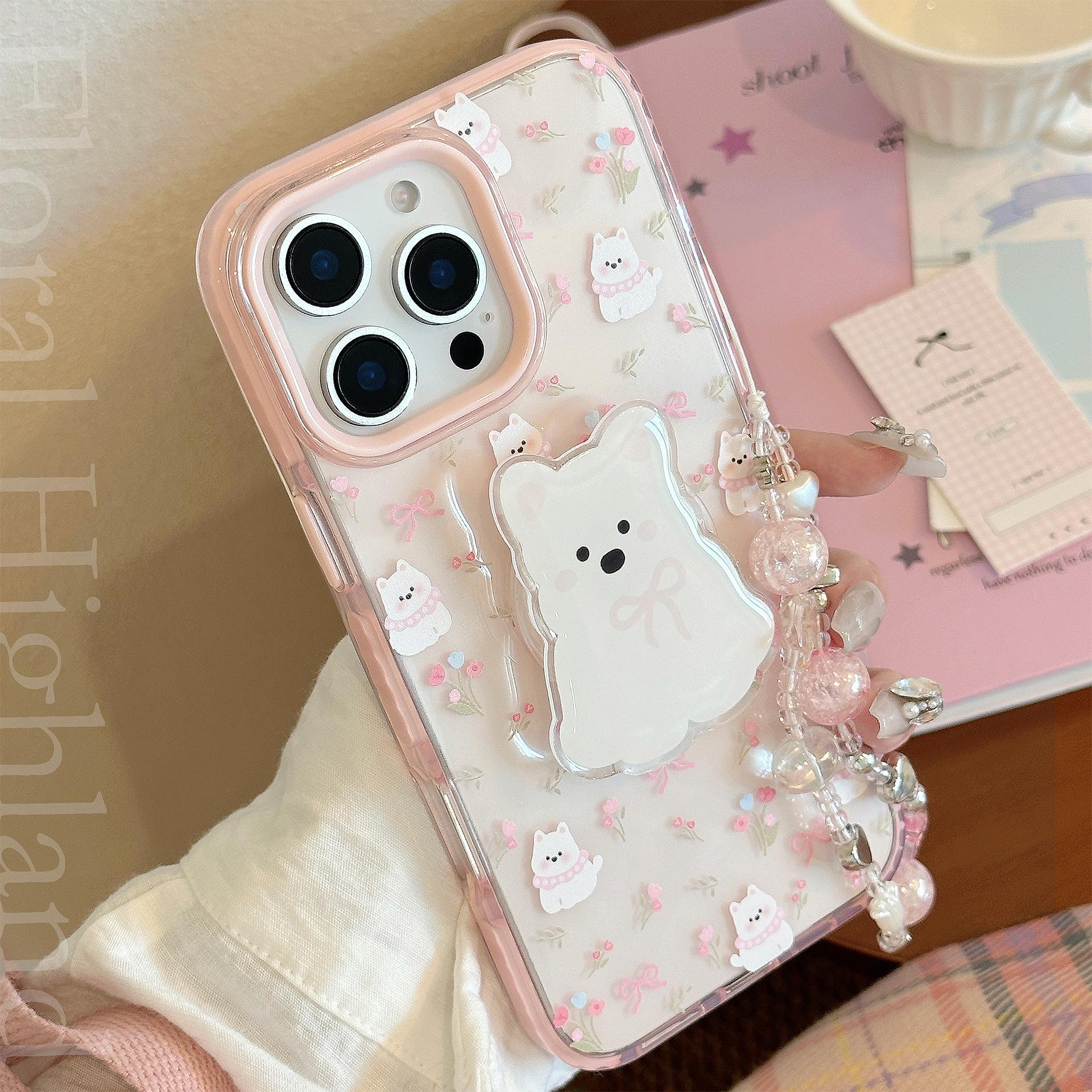 

Милая мультяшная подставка для щенка Чехол для мобильного телефона iPhone 15 Apple 16 Promax Подходит для 14 Нишевый 13 Противоударный 15