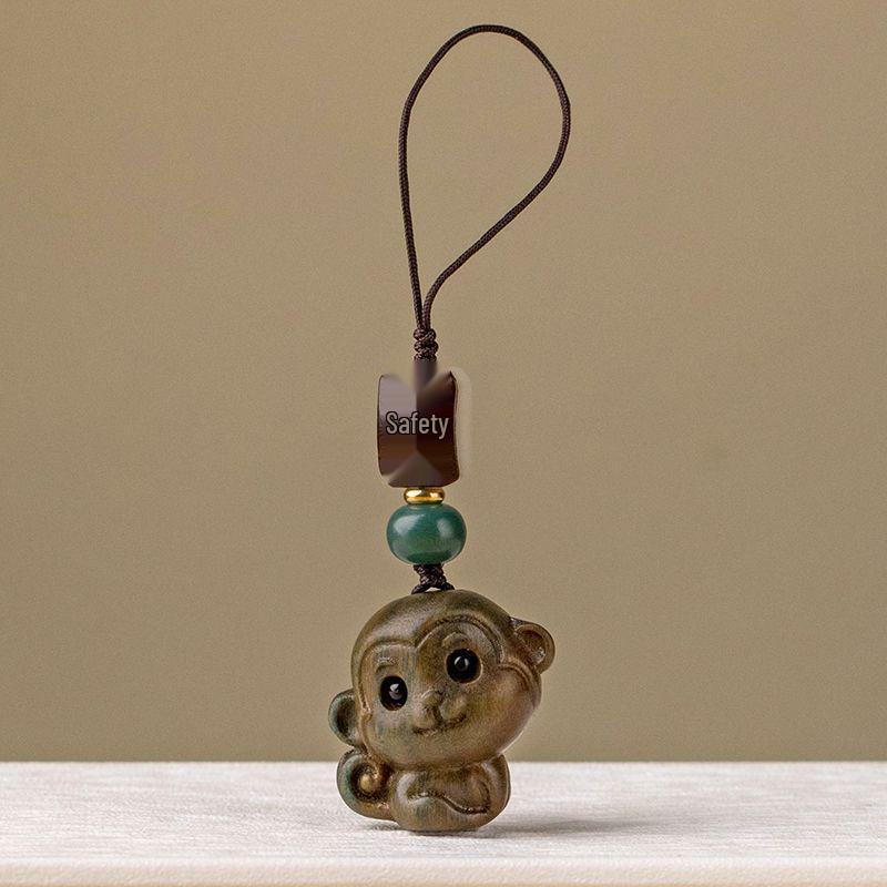 Sandalwood Zodiac Monkey Keychain Pendant for Men & Women, Retro Hanging Ornament