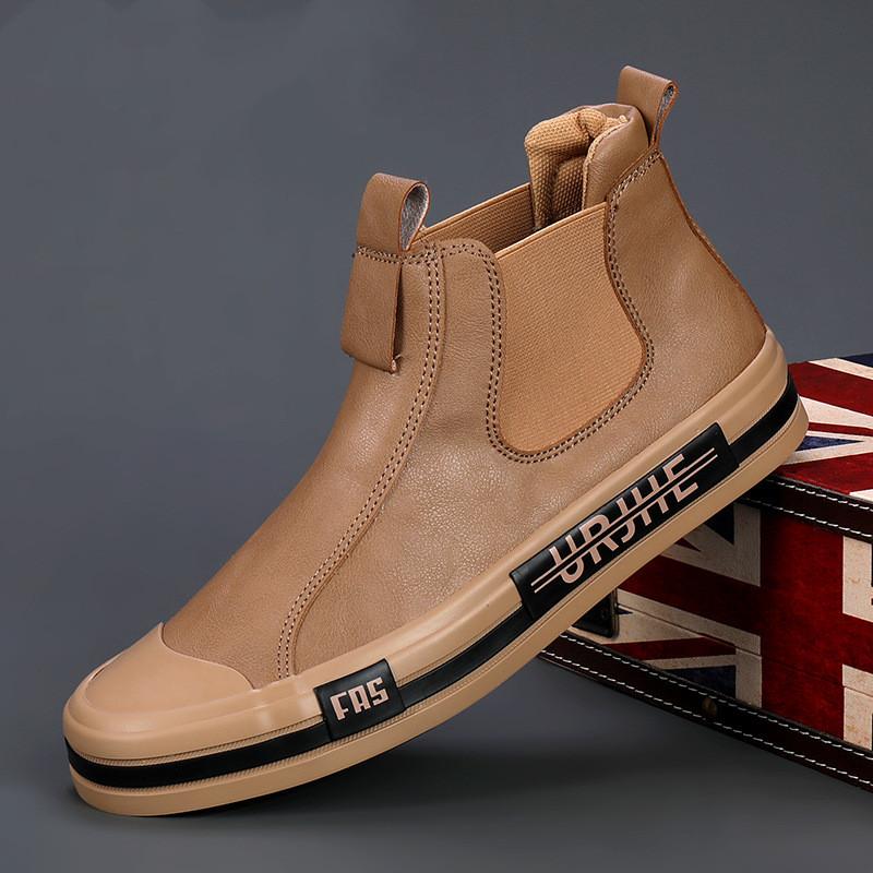 Autumn Leather Casual Sneakers Men Fashion Yellow Mens High Top Shoes Leather Moccasins Comfortable Loafers Shoes For Men 2024