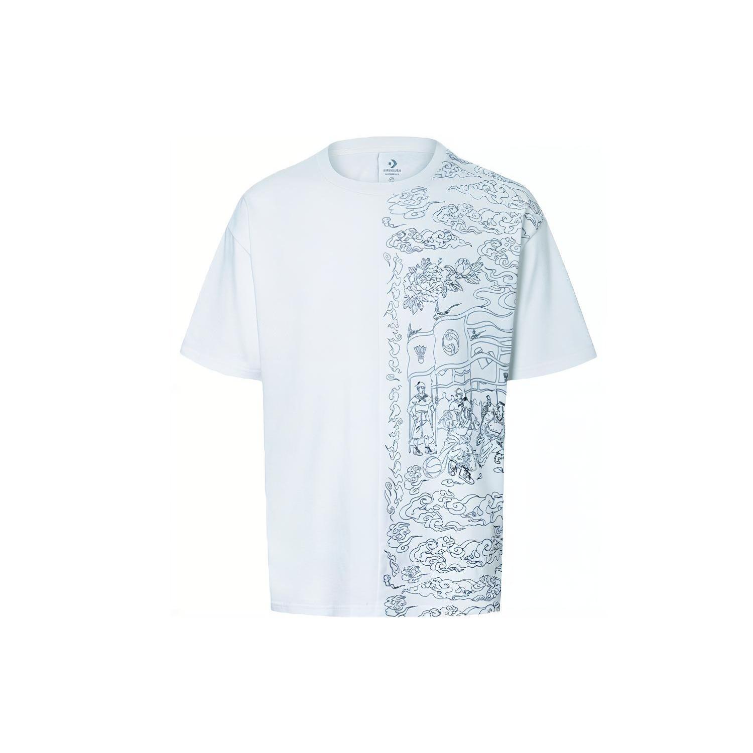 Men s Converse Flame Pattern Logo Casual Short Sleeve White 10021405-102 L