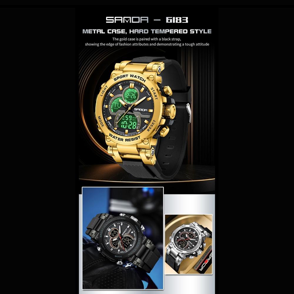 SANDA Watch Cool Trend Multifunctional Sports Waterproof Dual Display Electronic Watch