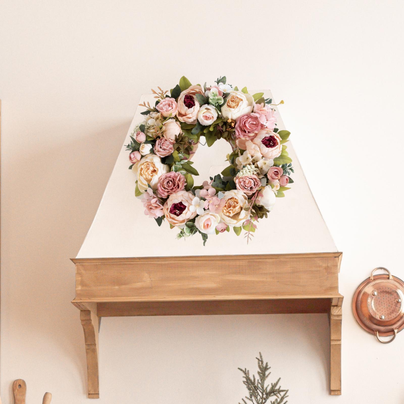 

Spring Wreath Front Door Artificial Peony Flowers Greenery Leaves Hanging Ornament 40cm for Bedroom Fireplace Home Party шампанського
