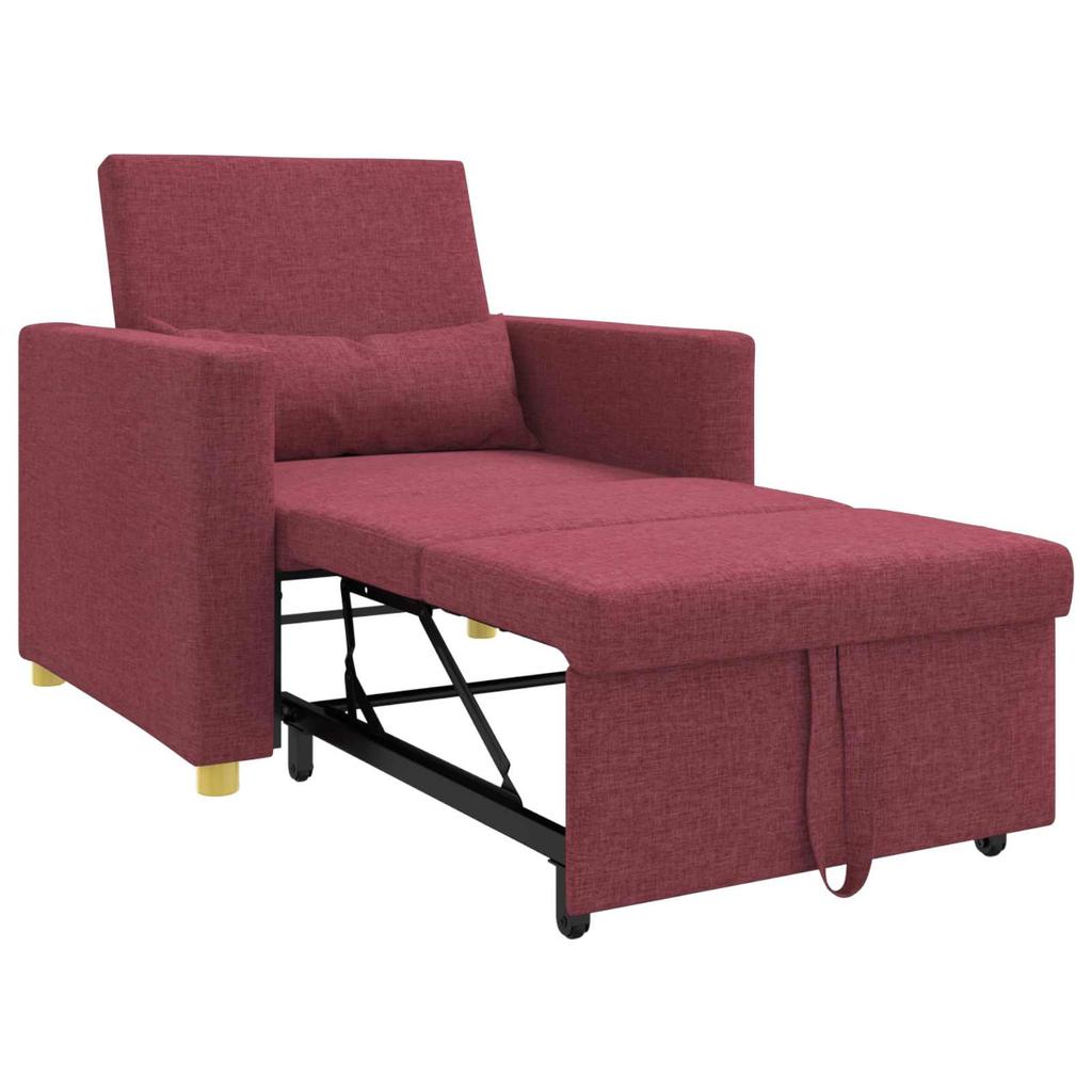 Extendable Sleeper Sofa Single Burgundy Red 90 X 165 X 87 Cm Fabric