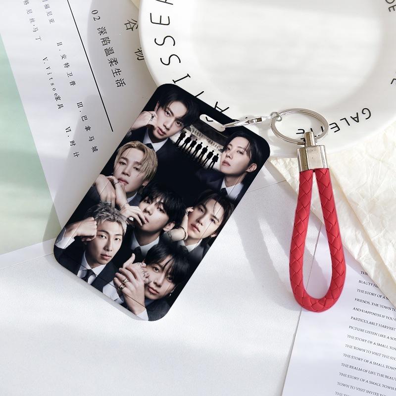 BTS Sliding Photocard Holder, Protective ID Badge Card Case with Braided Keychain Strap, Student Campus Bus Meal Card Protector Merch for ARMY