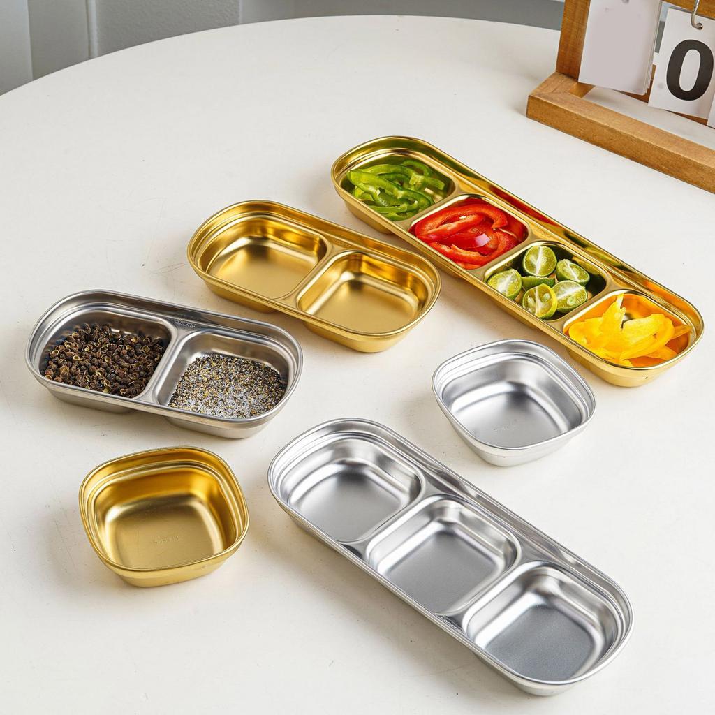 Stainless Steel Seasoning Dish Dipping Bowl Soy Sauce Dish Condiment Tray Square Barbecue Snack Plate Kitchen Tableware