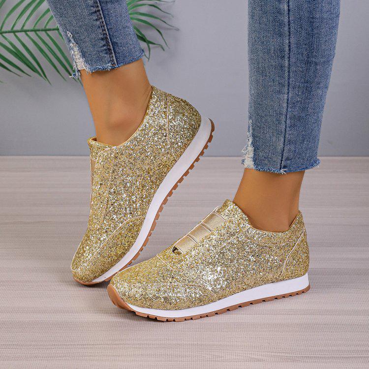 2023 Winter Sequin Cloth Women's Plus Size Casual Sports Shoes - Low-Cut, Flat, Round Toe