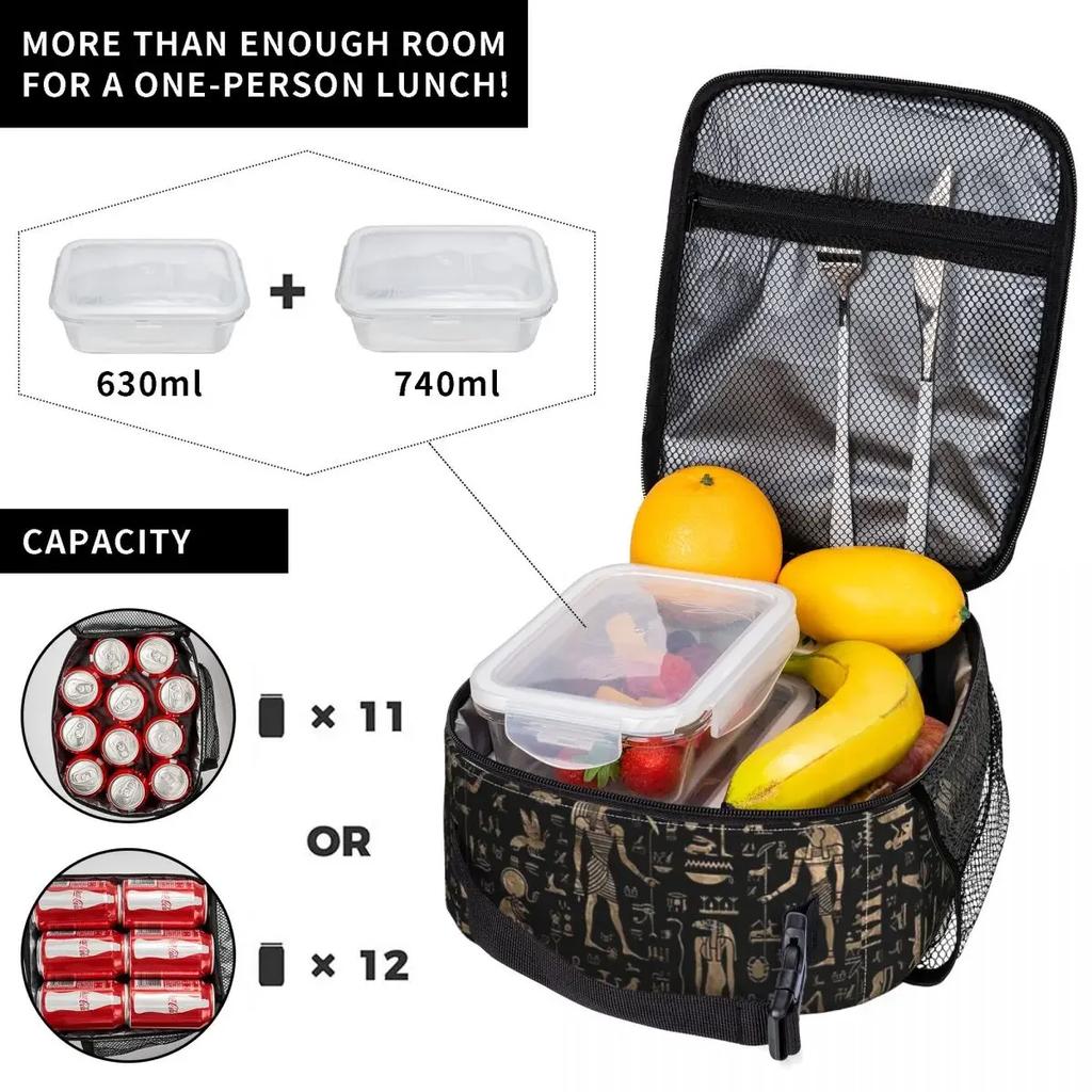 Ancient Egyptian Gods And Hieroglyphs Thermal Insulated Lunch Bag Egypt Portable Bento Box Cooler Thermal Lunch Box