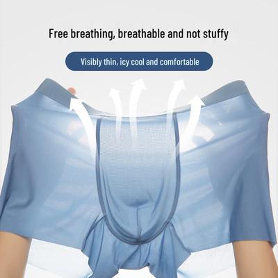 Herren Eis-Seide Nahtlose Boxer Briefs – Ultradünn, Atmungsaktiv, Superelastisch, Mittelhoch geschnittenes Quadratisches Bein.