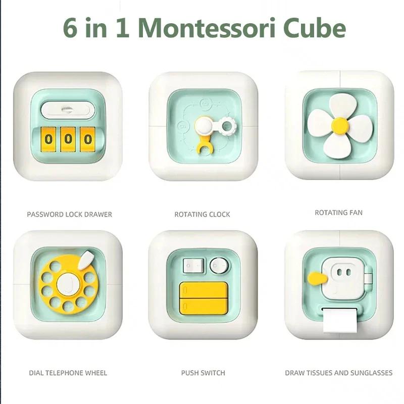 6 In 1 Montessori Educational Toys Tactile Busy Board Baby Practice Skills Drawer Cube Fidgeting Educational Toys For Girl Boy