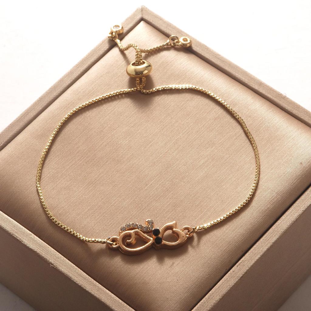 European & American Fashion Rhinestone Cat Adjustable Bracelet - Women's Stylish Jewelry