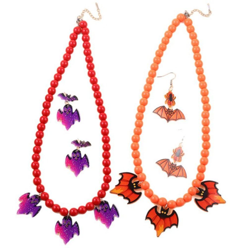 Beaded Halloween Jewelry Sets Acrylic Choker Necklace Earring Set  Beach Vacation Accessories