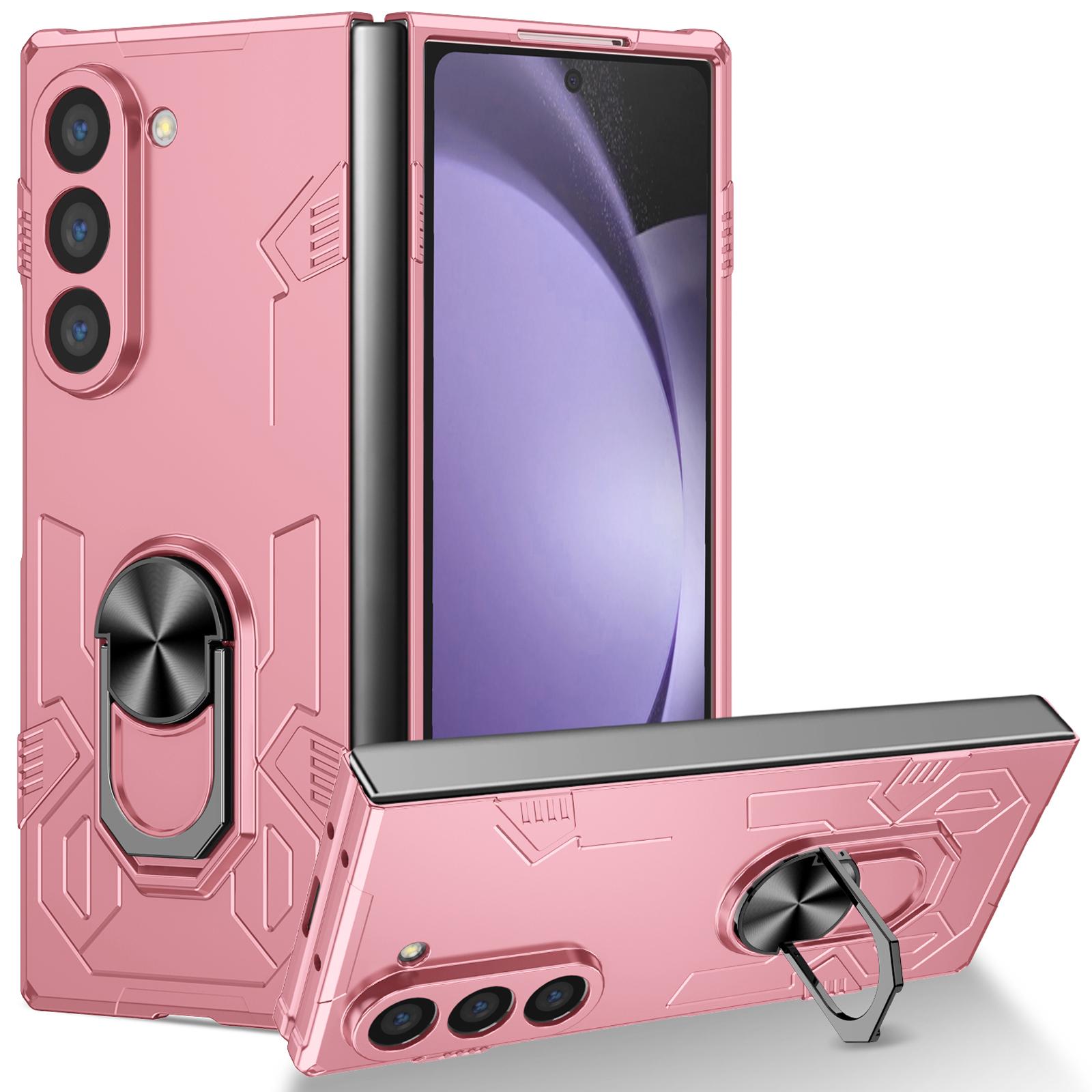 

For Samsung Galaxy Z Fold6 5G Case PC Hard Phone Cover with Ring Holder Kickstand Pink