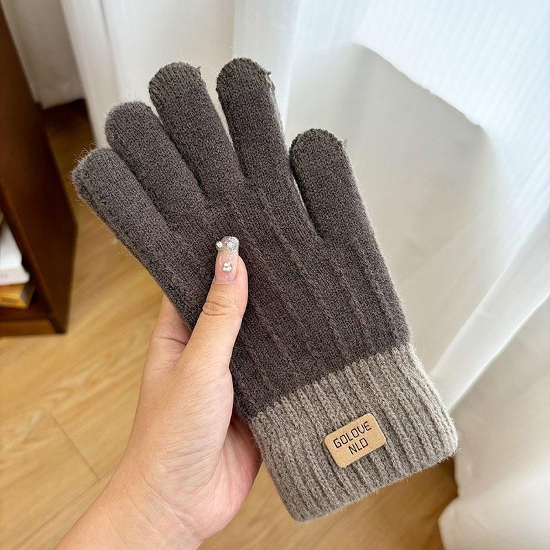 Niedliche Strickhandschuhe für Damen Herren Fingerlose Touchscreen-Handschuhe Winter Warm Plüsch Fäustlinge Radfahren Kalt Vollfingerhandschuhe