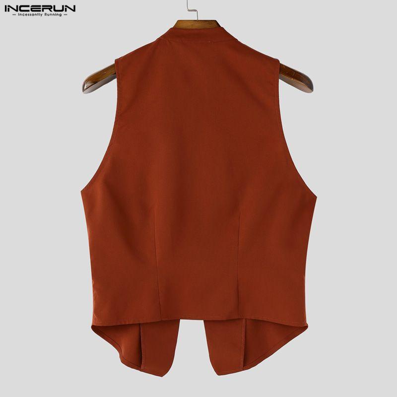 Deep V Incerun Men Neck Sleeveless Splits Zipper Casual Fitted Thin Tank Tops Waistcoats