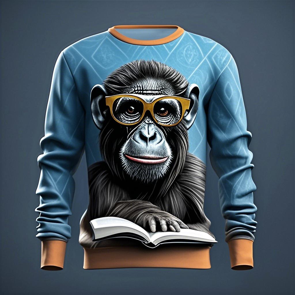 Men's Funny Monkey Graphic Sweatshirt 3D Print Animal Gorilla Pattern Round Neck Pullover Oversize Daily Casual Personality Tops