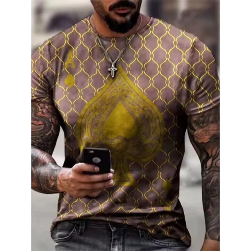 Męska koszulka z nadrukiem 3D, z krótkim rękawem, z okrągłym dekoltem, wkładana, casualowy top